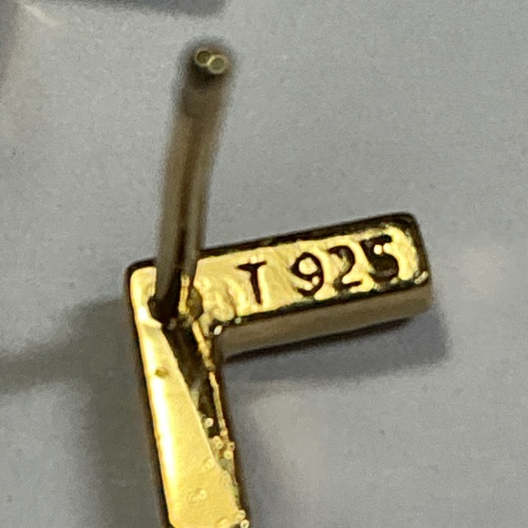 Sterling Silver V shaped stud earrings with clear stones gold tone - Picture 6 of 6